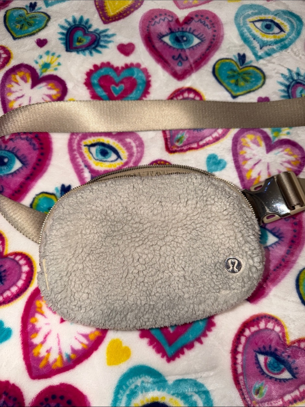 lululemon athletica Sherpa Belt Bag in Light Gray with Tan Strap